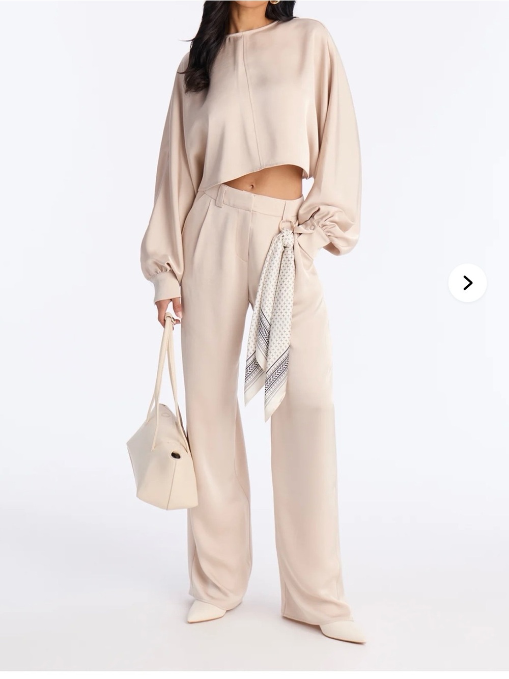 Women's Wide-Leg High-Waist Pants -Set in Beige